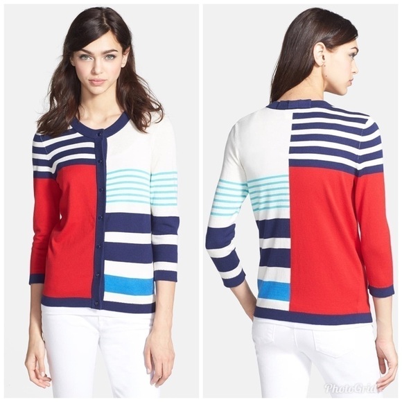 Kate Spade Ollie Stripe Bow Neck Cardigan Sweater - Picture 1 of 7